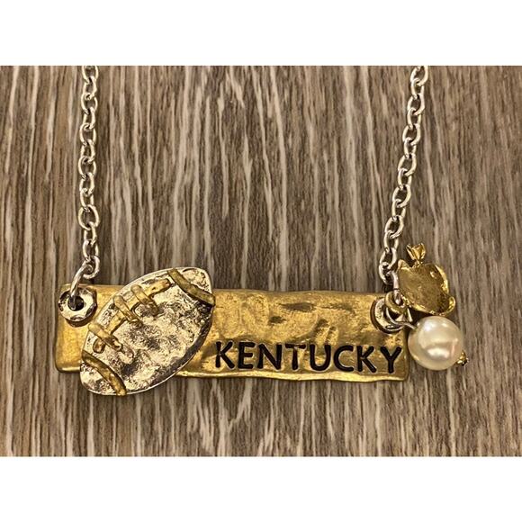 Kentucky Gold & Silver Football Bar Necklace - Picture 1 of 2